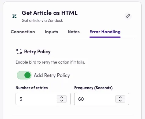 Retry policy